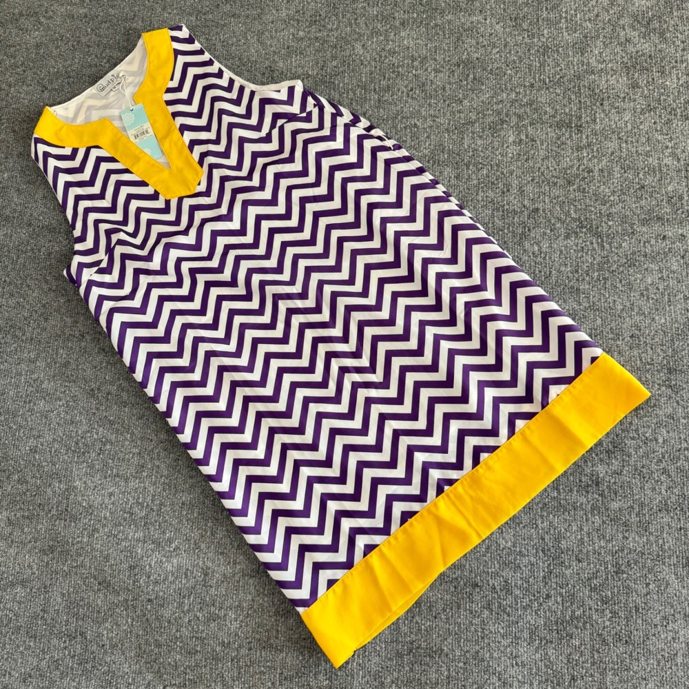 Mud Pie LSU Chevron Game Day Shift Dress Womens Medium NWT No Belt